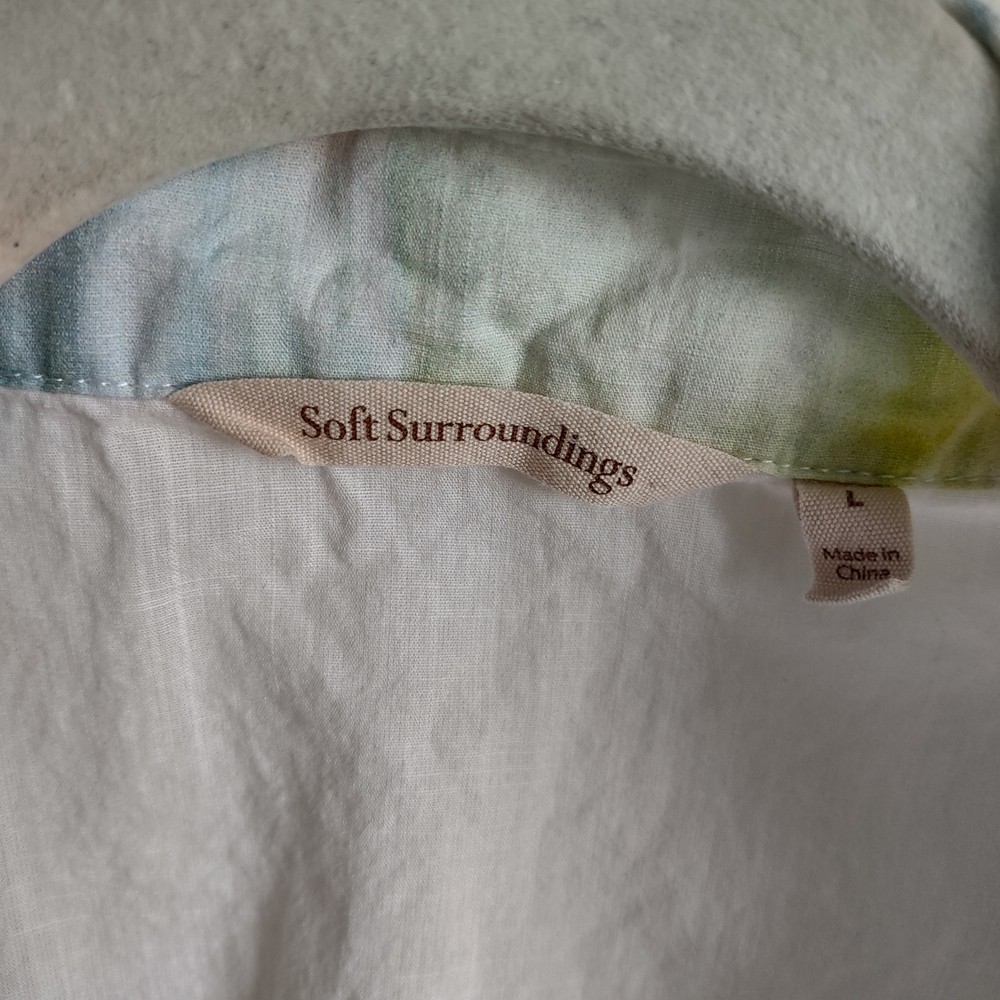 Soft Surroundings Orange and Green Boxy Button Down Shirt - Picture 6 of 6